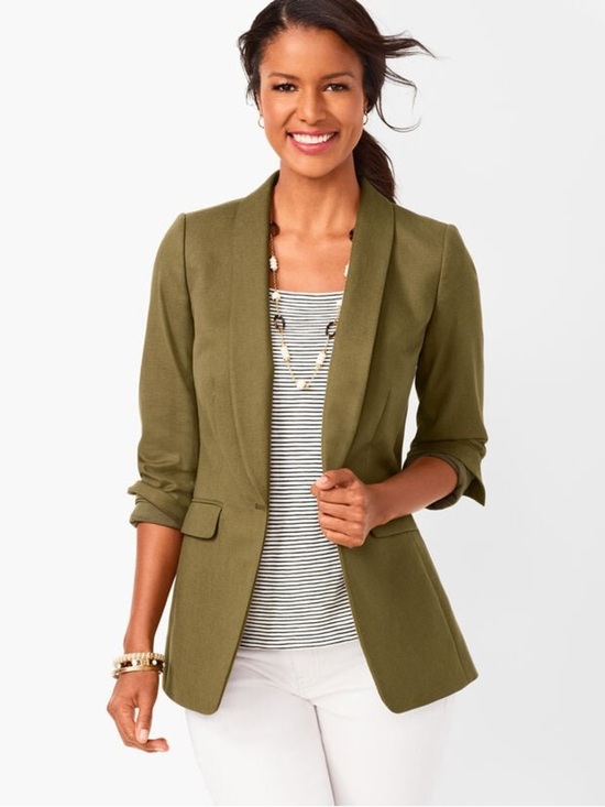 Talbots Jackets & Blazers - Talbots Olive Green Shawl Collar Blazer Linen Cotton Petite